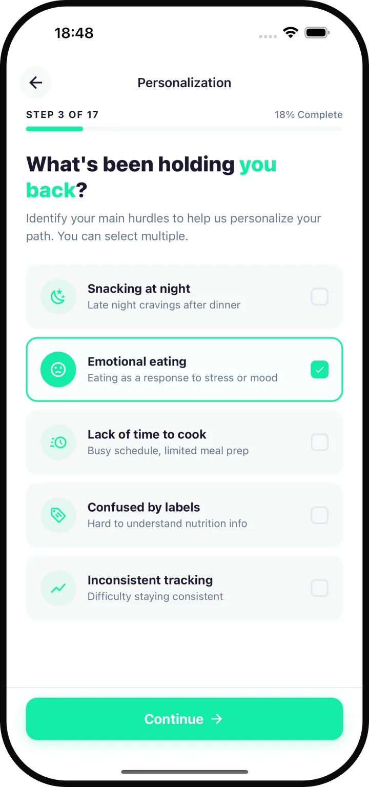 NutriAI symptom tracking screen showing nerve pain and neuropathy symptoms — the same targeted approach this neuropathy diet plan addresses through anti-inflammatory nutrition