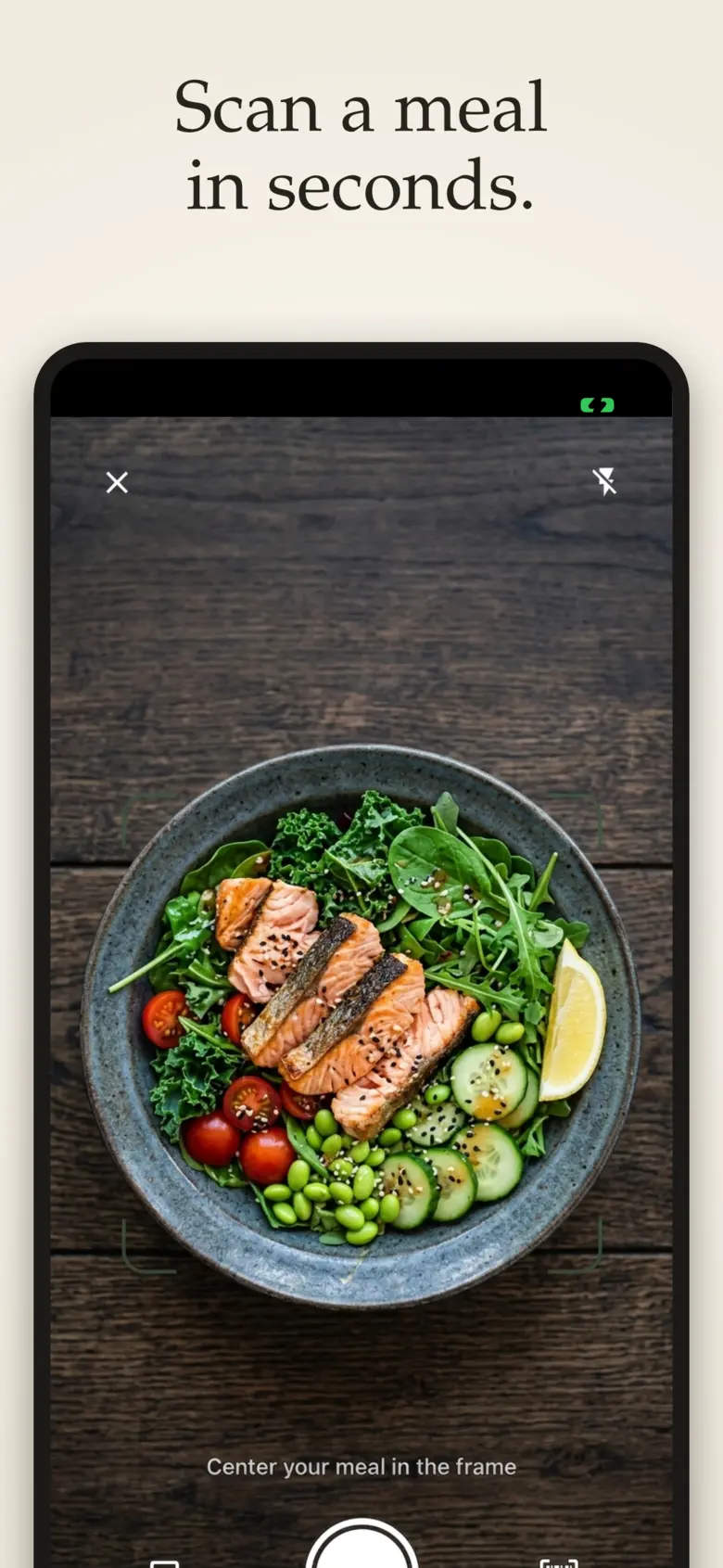 NutriAI camera screen scanning a meal